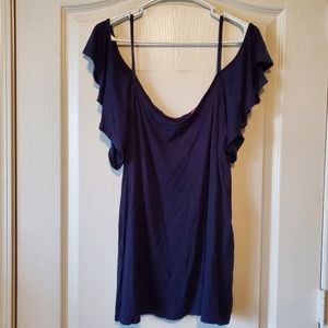 Off Shoulder Strappy Navy Blue TShirt Tunic